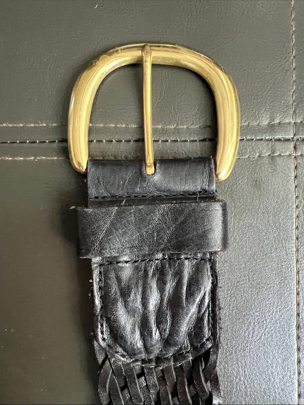 Liz Claiborne Black Braided Leather Belt with Gold Buckle Medium
